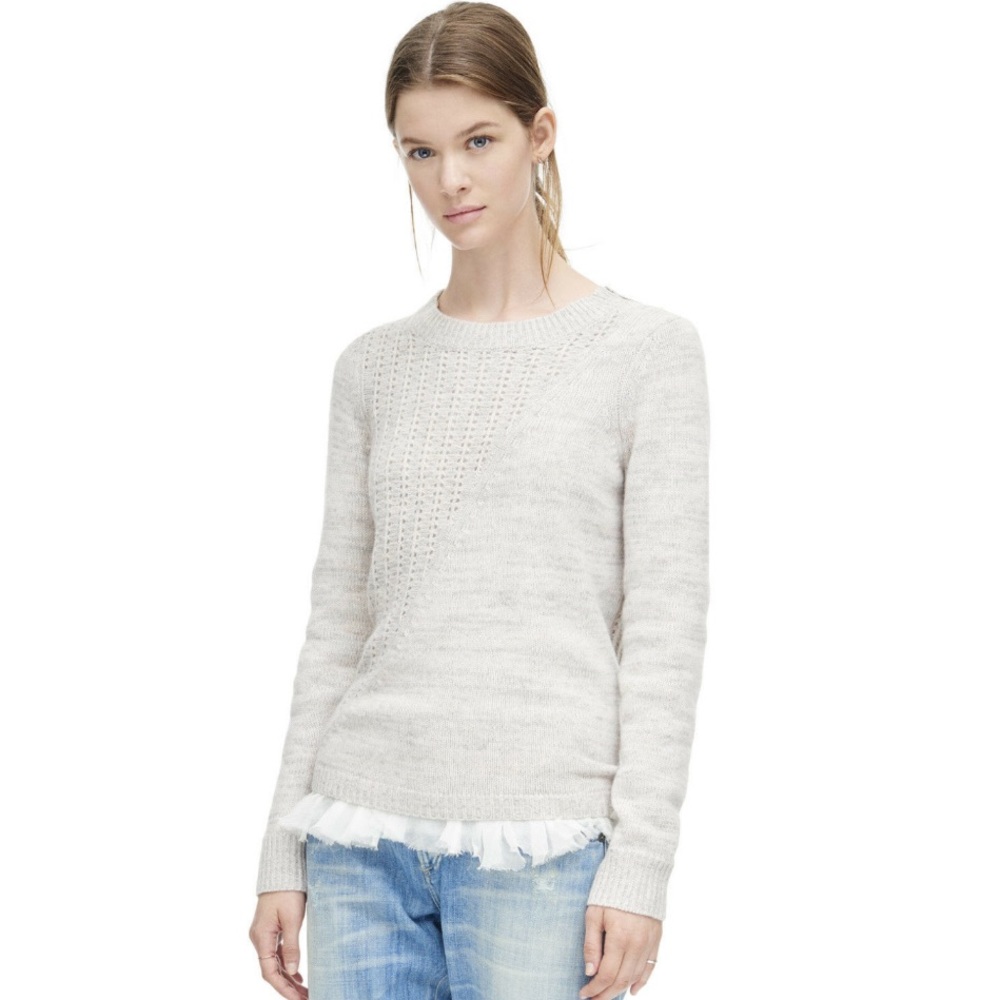 Rebecca Taylor Mixed Gauge Knit Gray Pullover Sweater